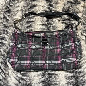 Coach Plaid Shoulder Bag - Black and Pink